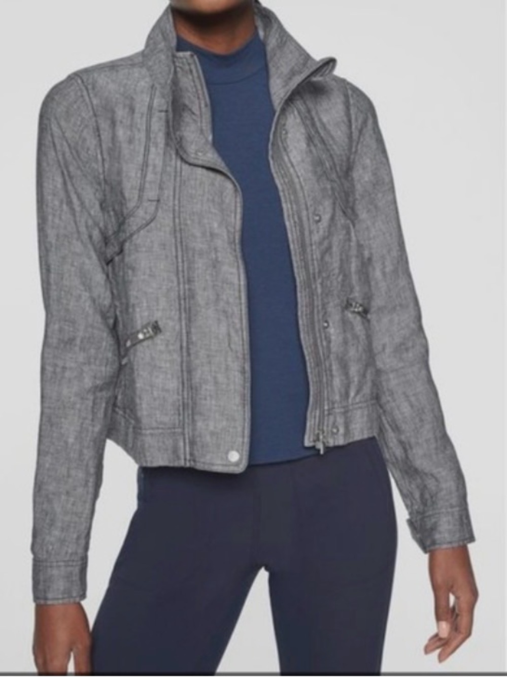 Athleta Sahara Linen Grey Zip-Front Casual Moto Jacket - Size M